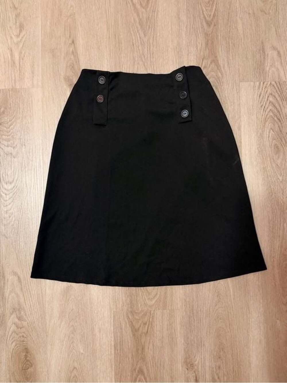 Vintage Espresso Black Pure Wool Pleated Career Midi Skirt Business Casual
